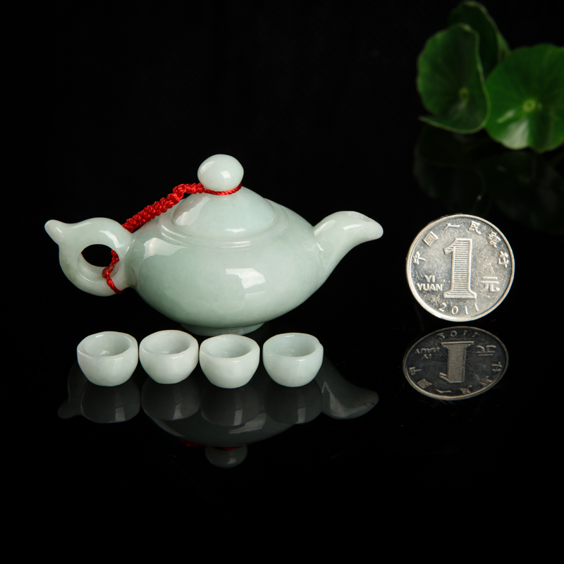 翡翠茶壶套装摆件-红掌柜