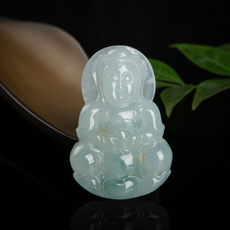 糯冰种飘花翡翠观音吊坠-红掌柜