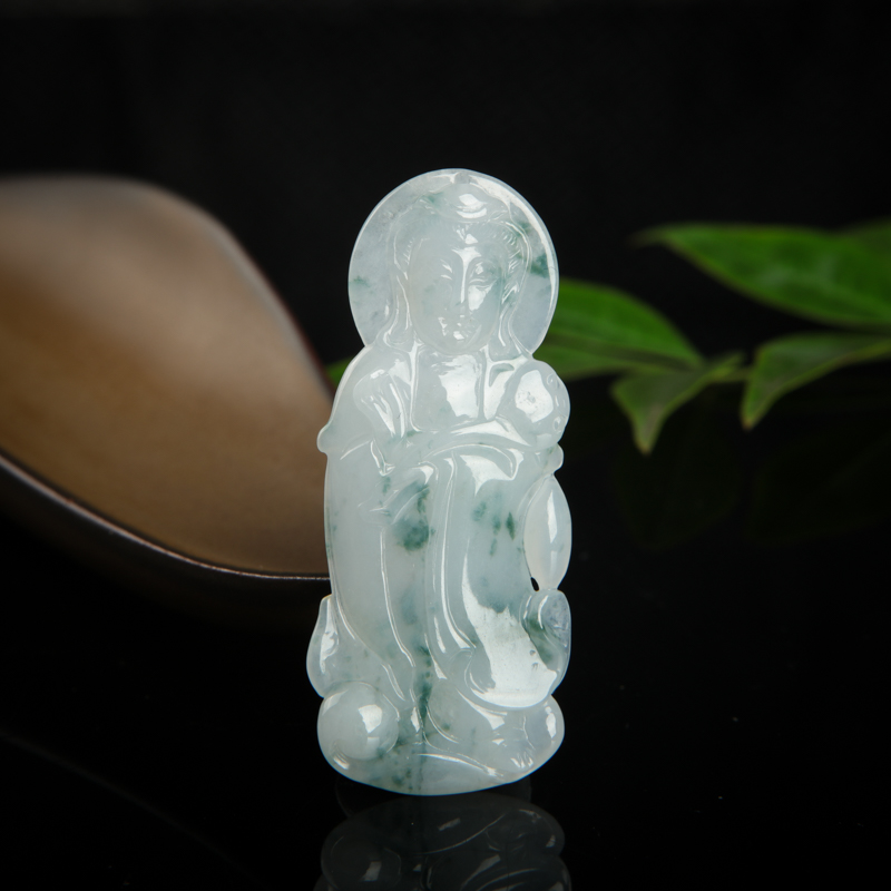 糯种飘花翡翠观音吊坠-红掌柜