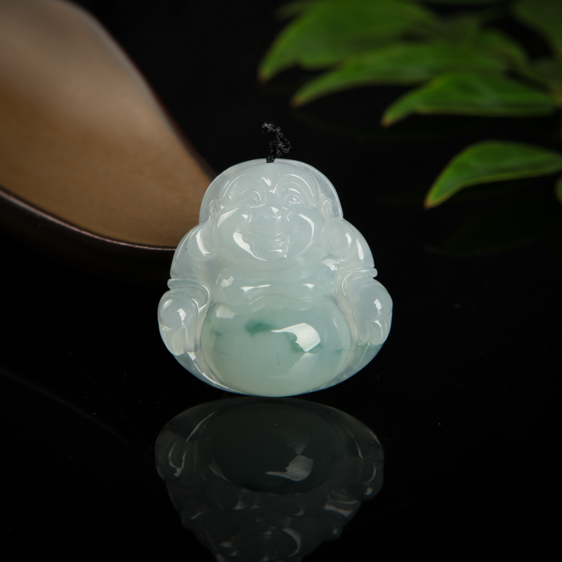 糯种飘花翡翠弥勒佛吊坠-红掌柜