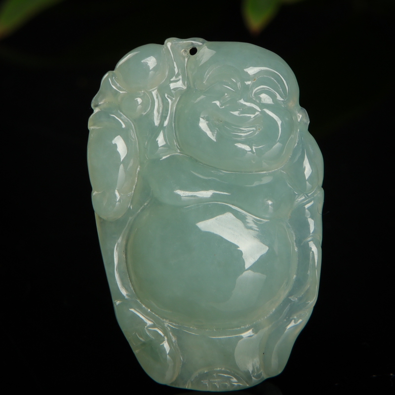 糯种灰绿翡翠弥勒佛-红掌柜