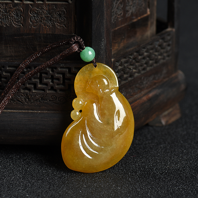 糯种黄翡悟道吊坠-红掌柜