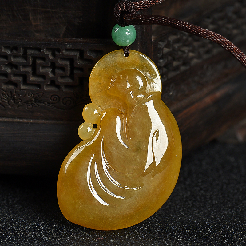 缅甸天然黄翡悟道吊坠-红掌柜
