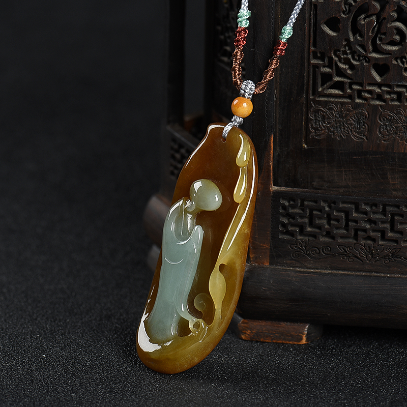 糯种黄翡悟道吊坠-红掌柜