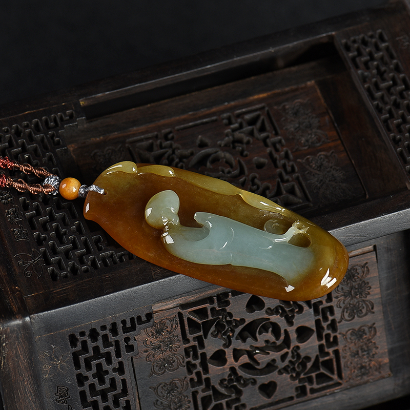 糯种俏色黄翡悟道-红掌柜