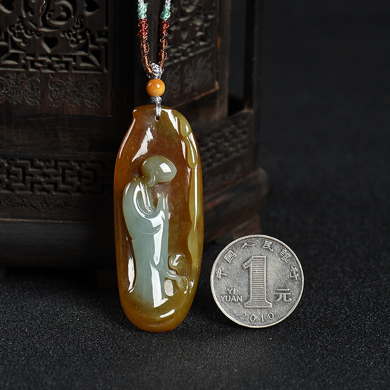 缅甸黄翡悟道吊坠-红掌柜