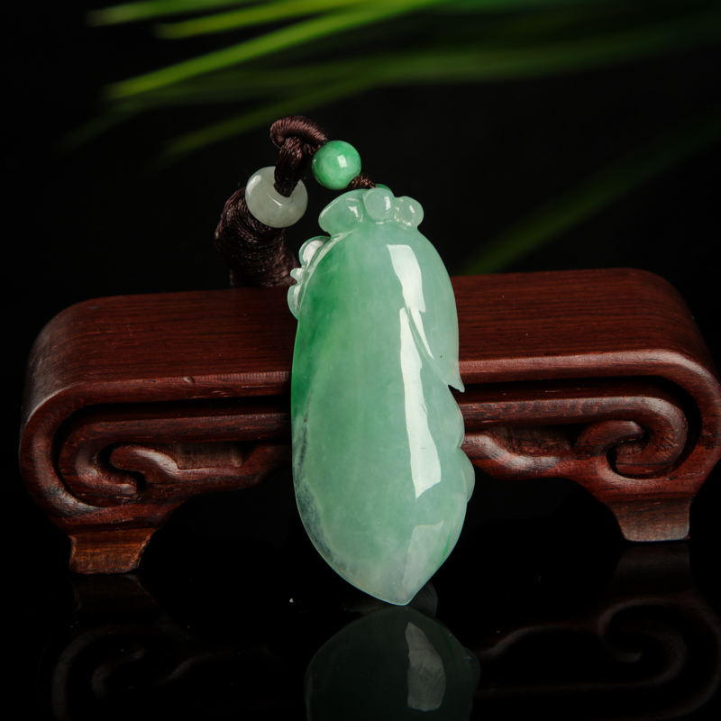 缅甸天然飘翠翡翠一品清廉吊坠-红掌柜