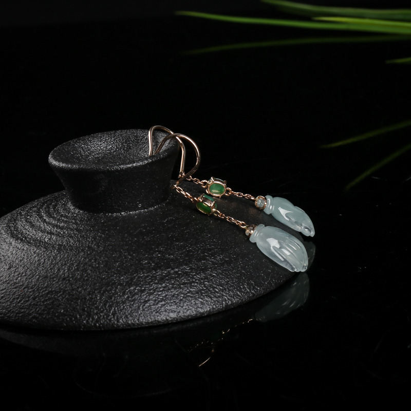 糯冰种翡翠佛手耳坠-红掌柜