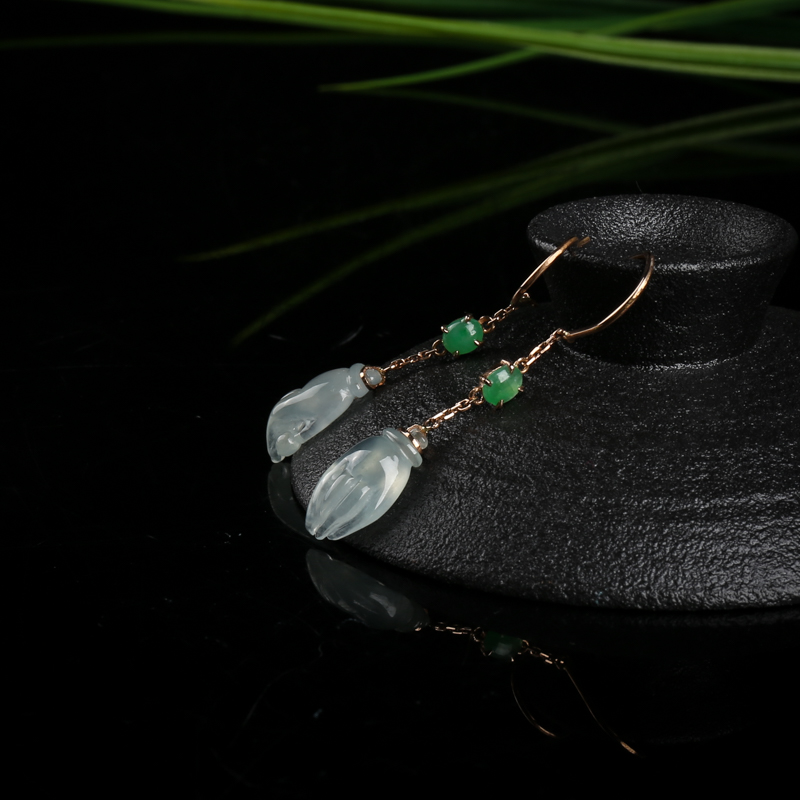 18K翡翠佛手耳坠-红掌柜