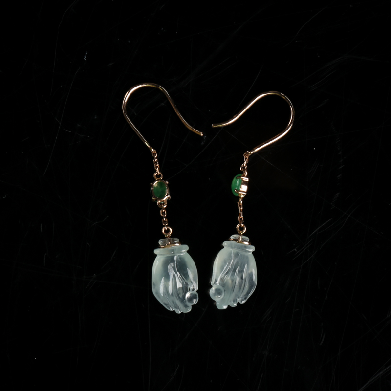 18K糯冰种翡翠耳坠-红掌柜