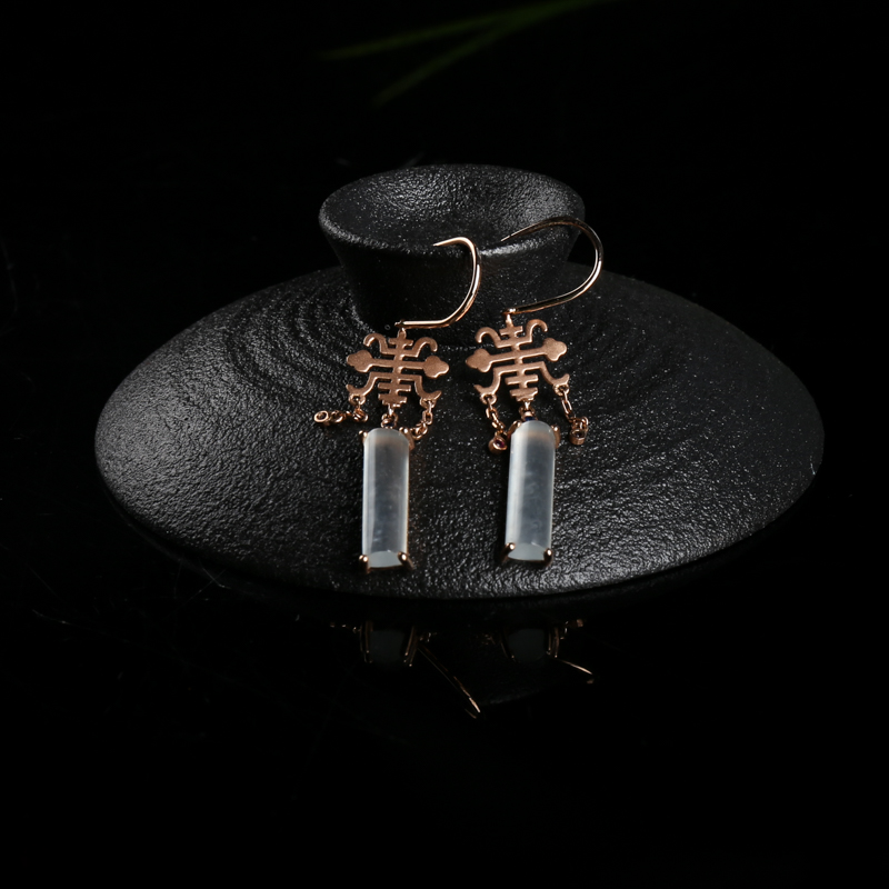 18K翡翠寿字耳坠-红掌柜