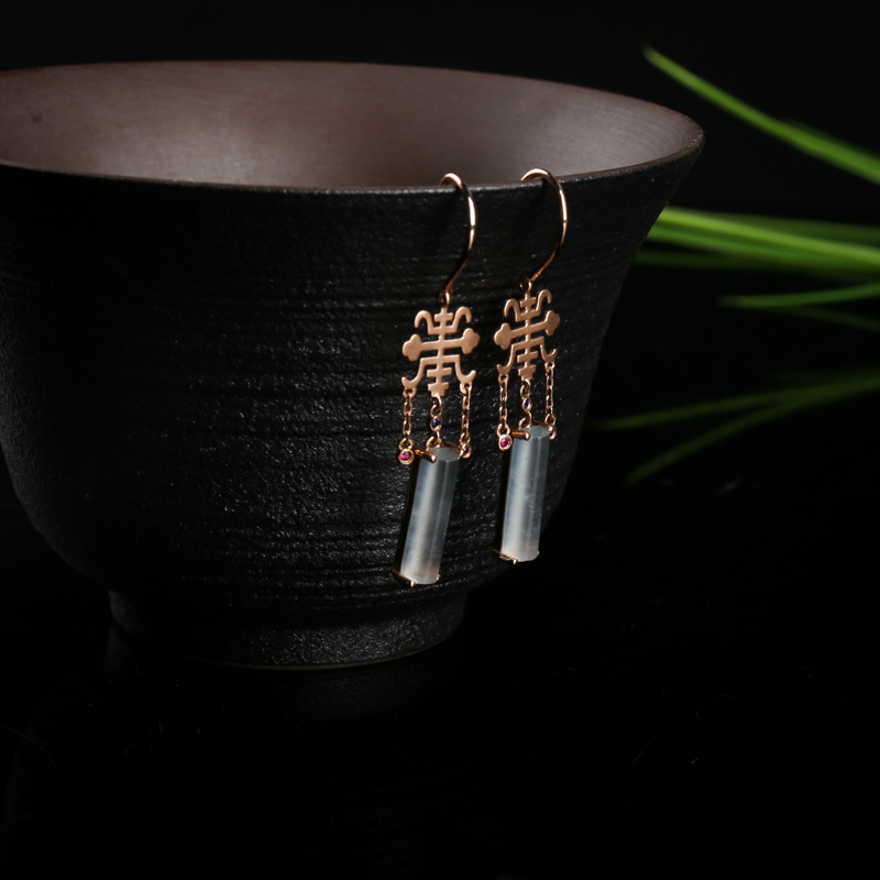 天然翡翠寿字耳坠-红掌柜