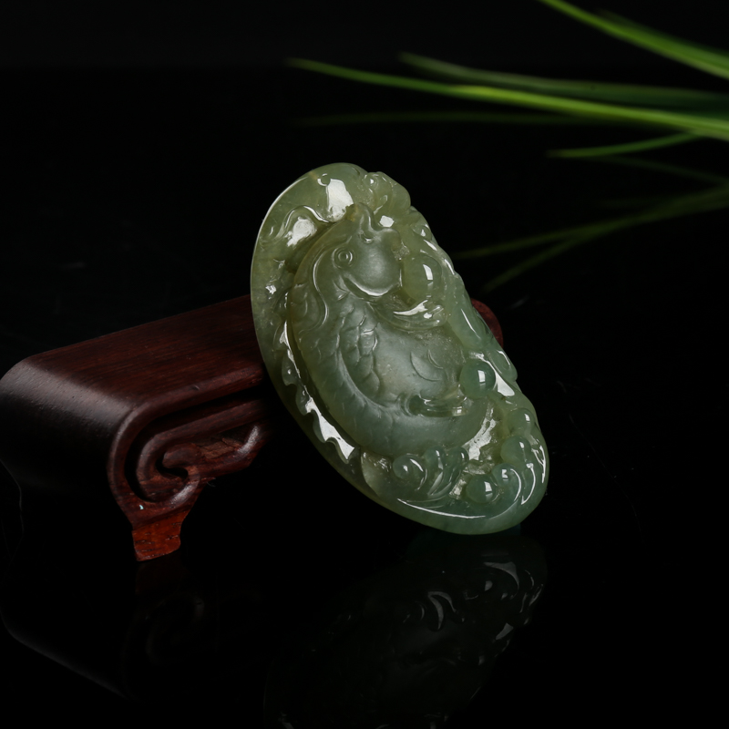天然糯种黄翡年年有余吊坠-红掌柜