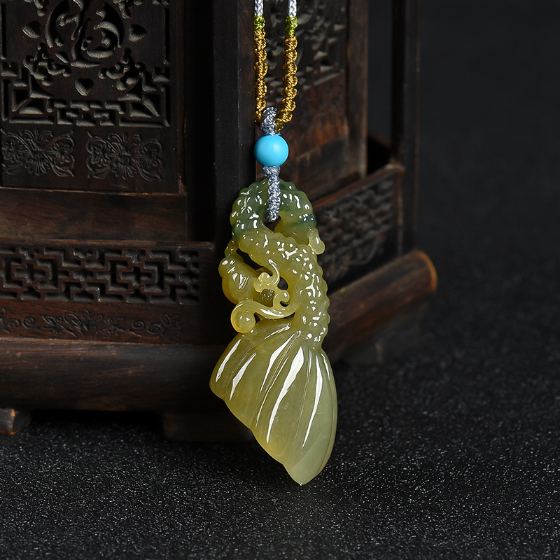 缅甸天然糯种黄翡莲蓬吊坠-红掌柜