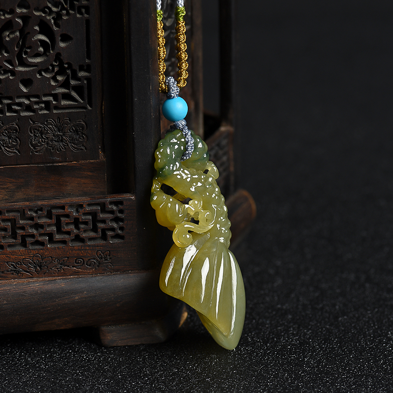 糯种黄翡莲蓬吊坠-红掌柜