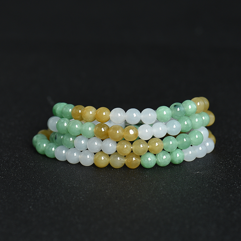 缅甸天然糯种三彩翡翠项链-红掌柜