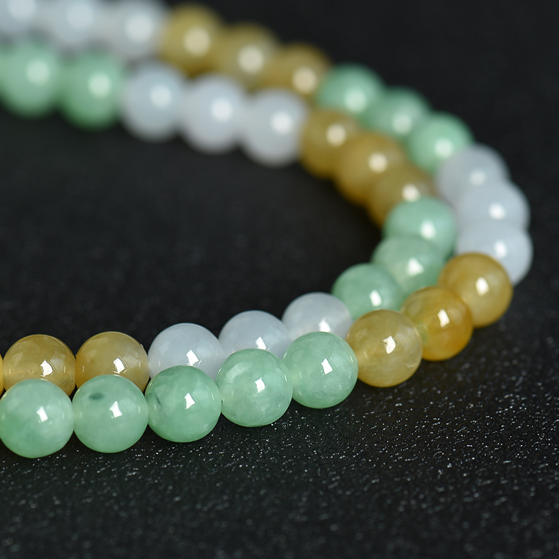 缅甸天然三彩翡翠项链-红掌柜