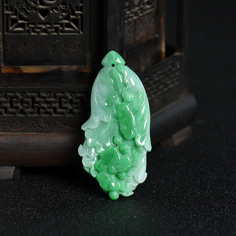 缅甸天然糯种飘翠翡翠白财吊坠-红掌柜