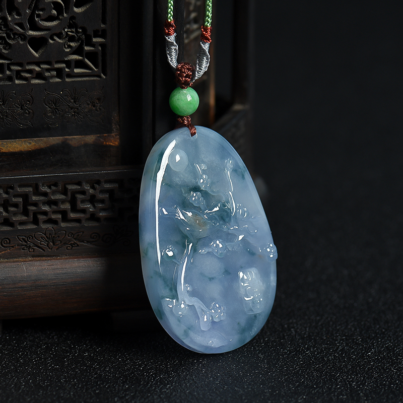 天然糯冰种飘花翡翠喜上枝头吊坠-红掌柜