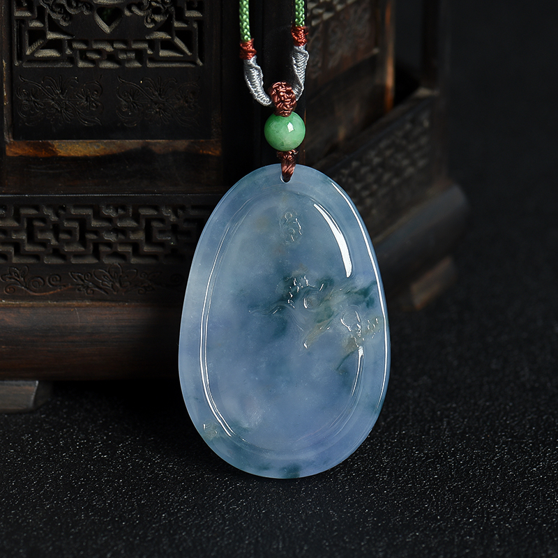 缅甸天然飘花翡翠喜上枝头吊坠-红掌柜