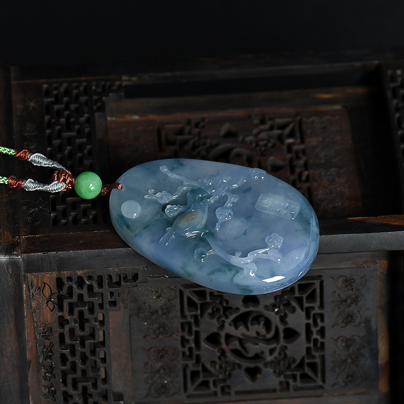 缅甸天然糯冰种翡翠喜上枝头吊坠-红掌柜