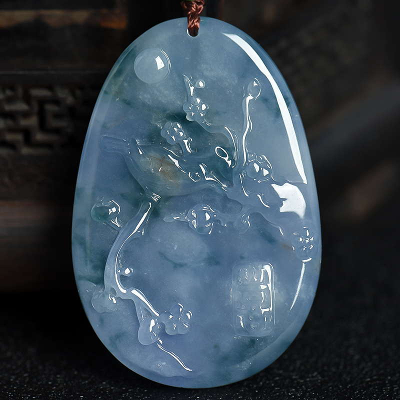 缅甸天然糯冰种飘花翡翠吊坠-红掌柜