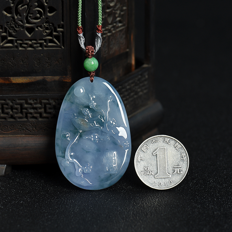 糯冰种飘花翡翠吊坠-红掌柜