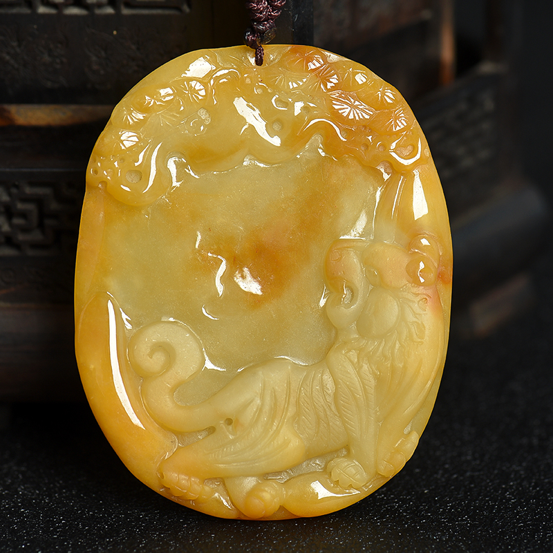 糯种黄翡狮子吊坠-红掌柜