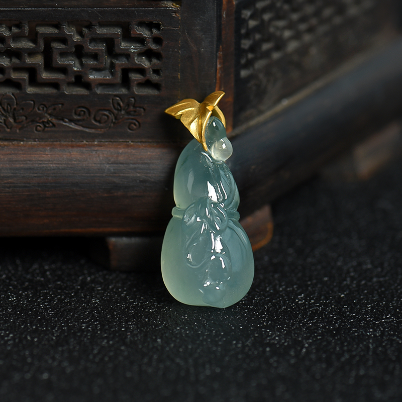 缅甸天然糯冰种飘花翡翠福禄吊坠-红掌柜