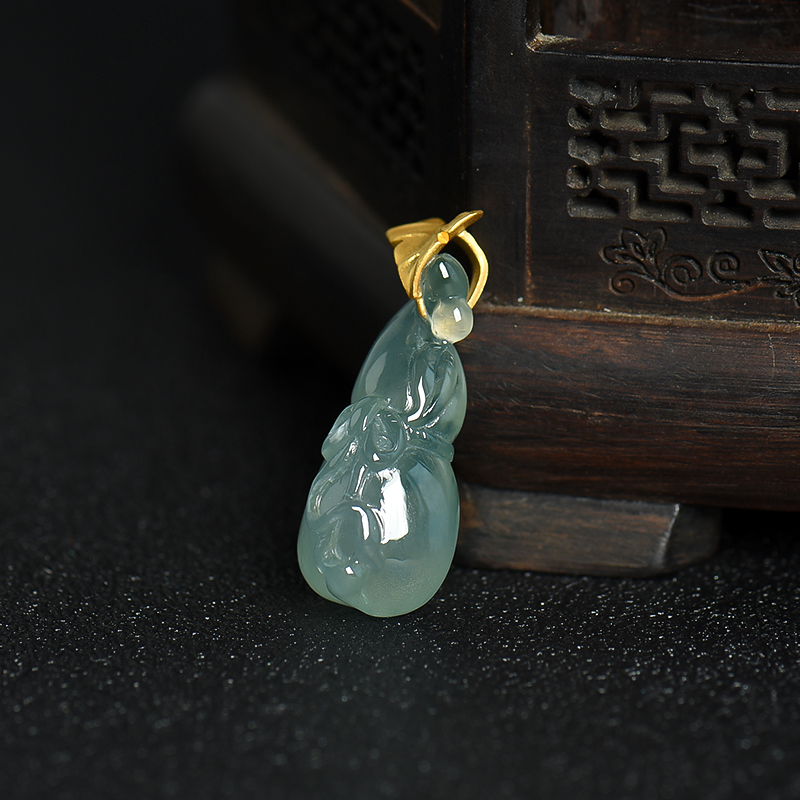 缅甸糯冰种飘花翡翠福禄吊坠-红掌柜