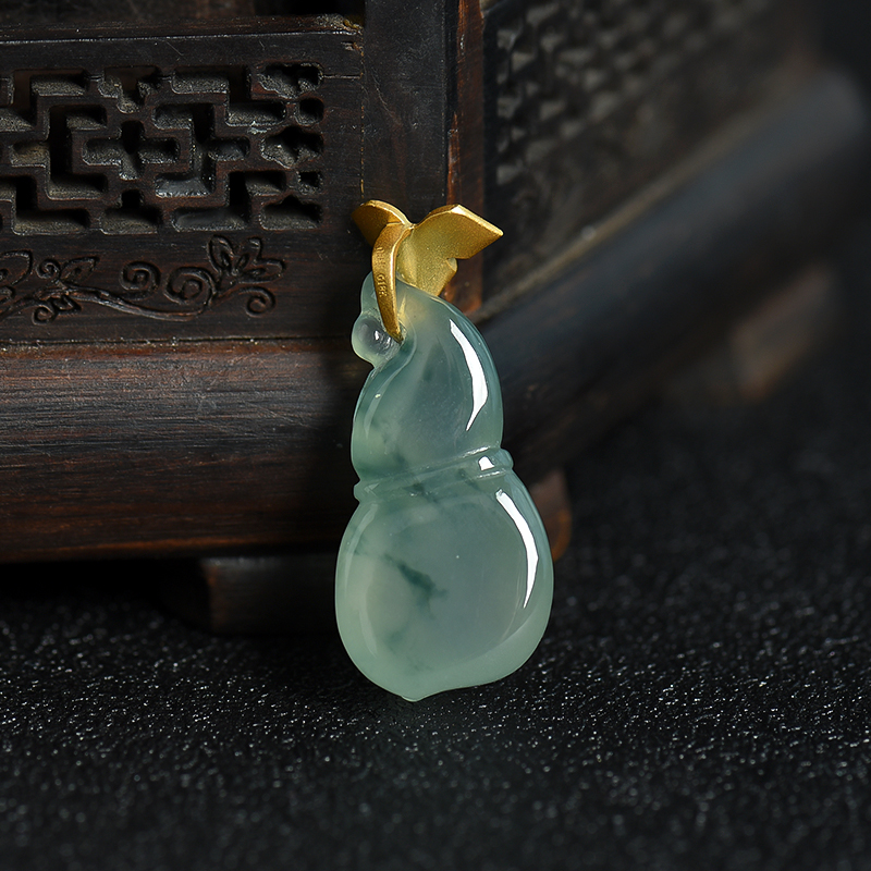 缅甸天然飘花翡翠福禄吊坠-红掌柜