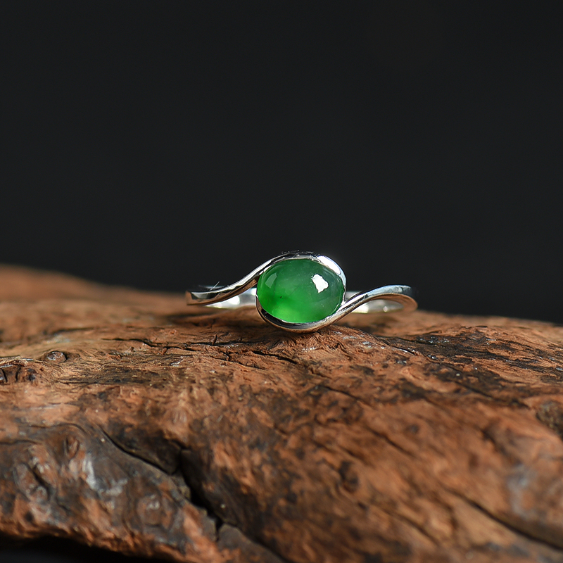 缅甸天然糯种深绿翡翠戒指-红掌柜