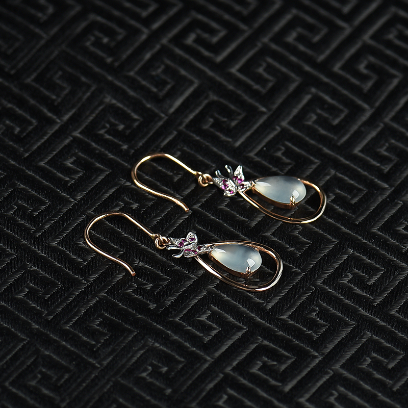 缅甸天然翡翠耳坠-红掌柜