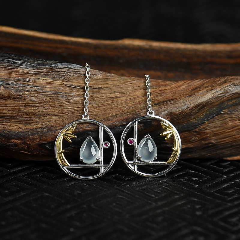 缅甸天然糯冰种翡翠耳坠-红掌柜