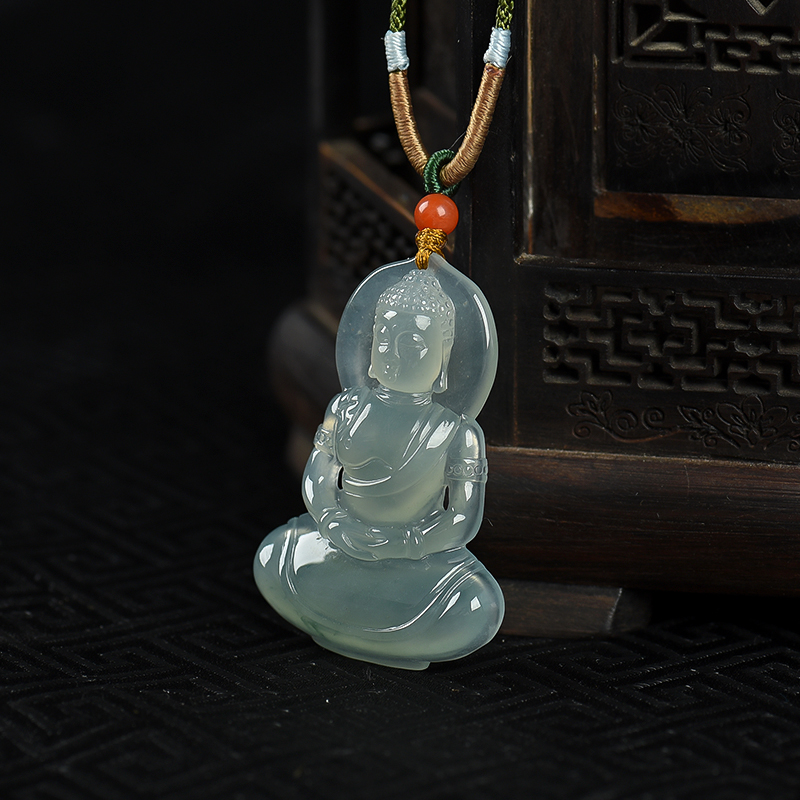 缅甸糯种飘花翡翠大日如来吊坠-红掌柜
