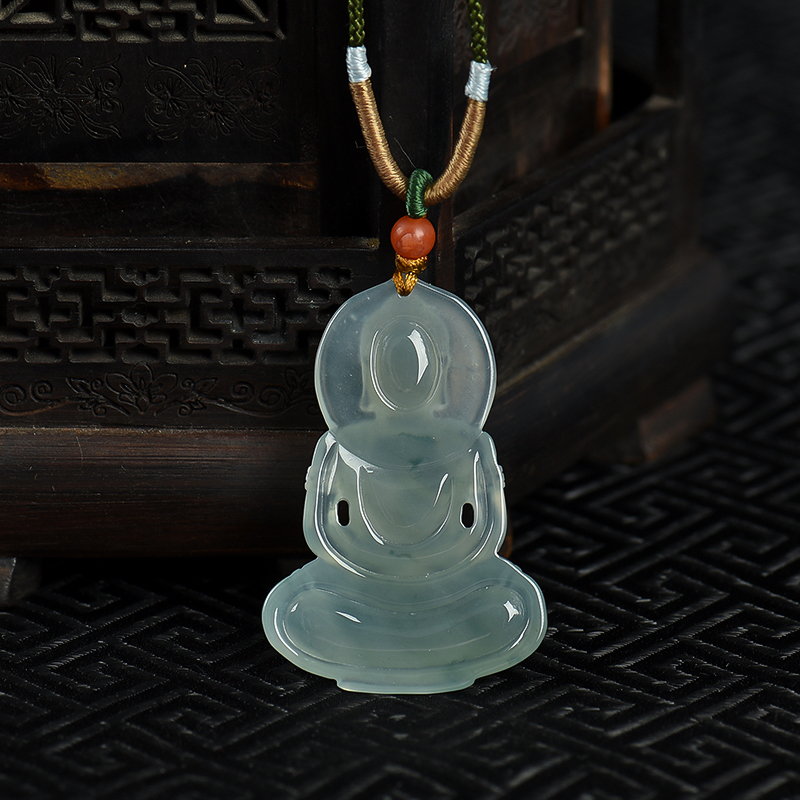 缅甸天然飘花翡翠大日如来吊坠-红掌柜