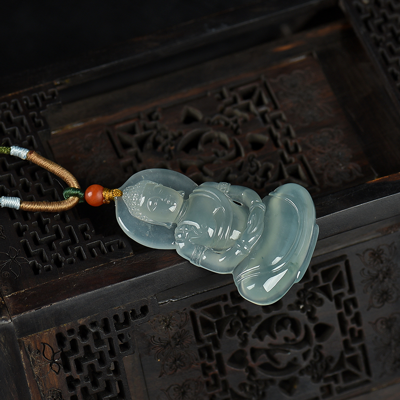 缅甸天然糯种翡翠大日如来吊坠-红掌柜