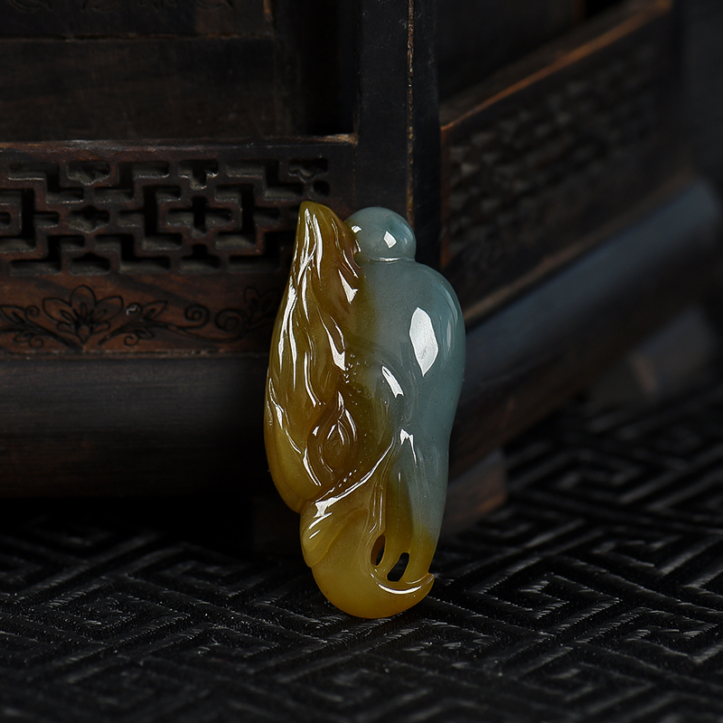 缅甸天然糯种俏色翡翠大展宏图吊坠-红掌柜