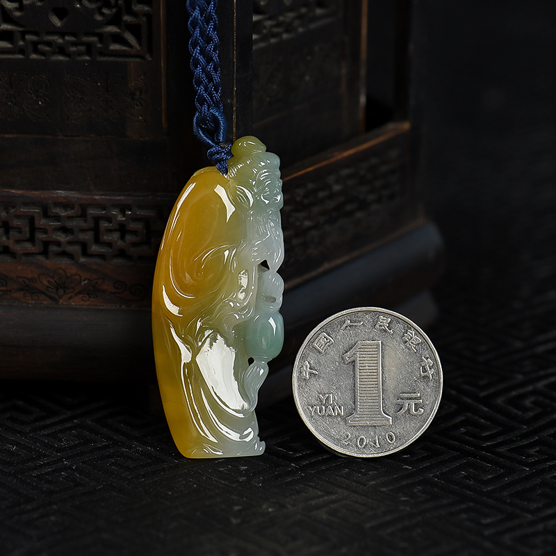 糯种翡翠老翁吊坠-红掌柜