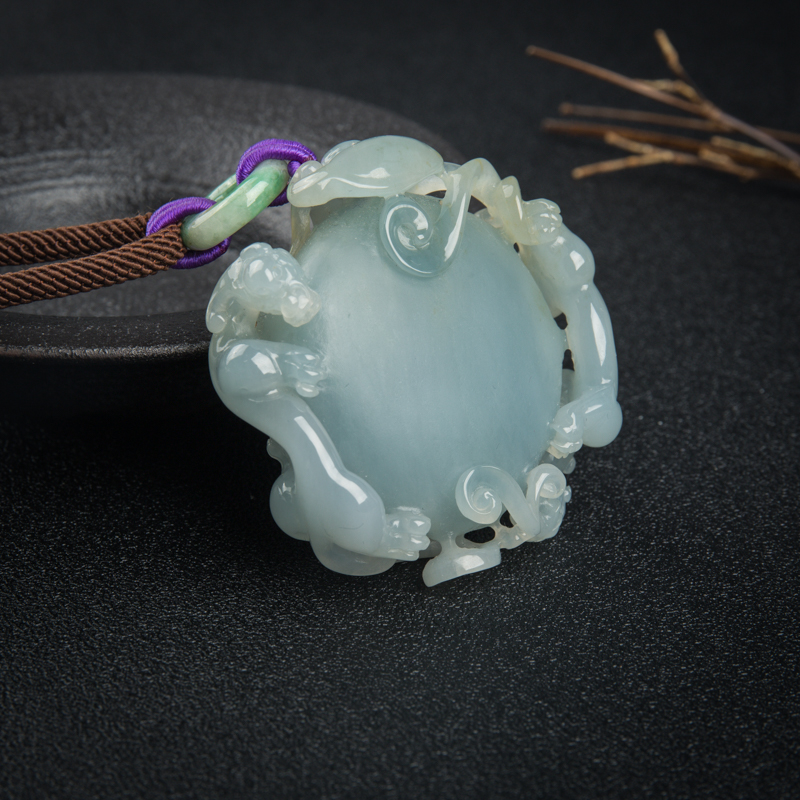 翡翠双龙戏珠吊坠-红掌柜