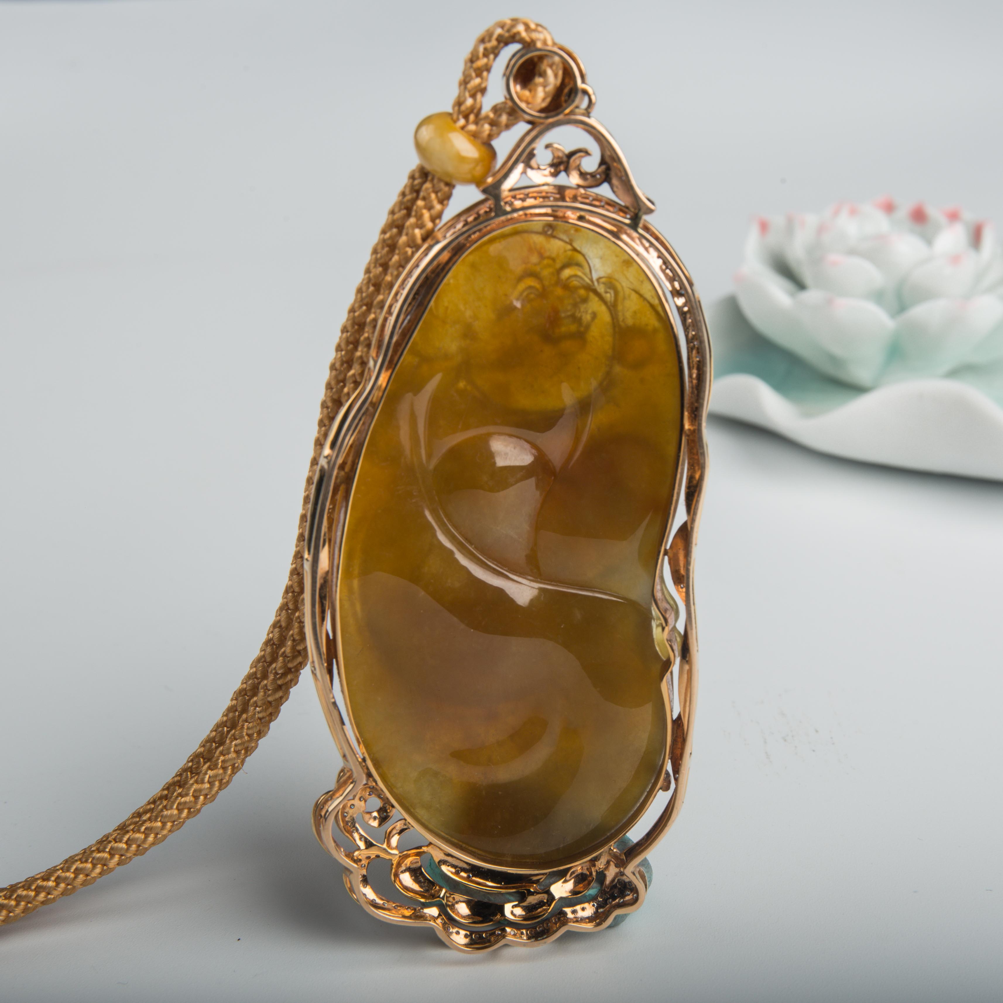 天然黄翡弥勒佛吊坠-红掌柜