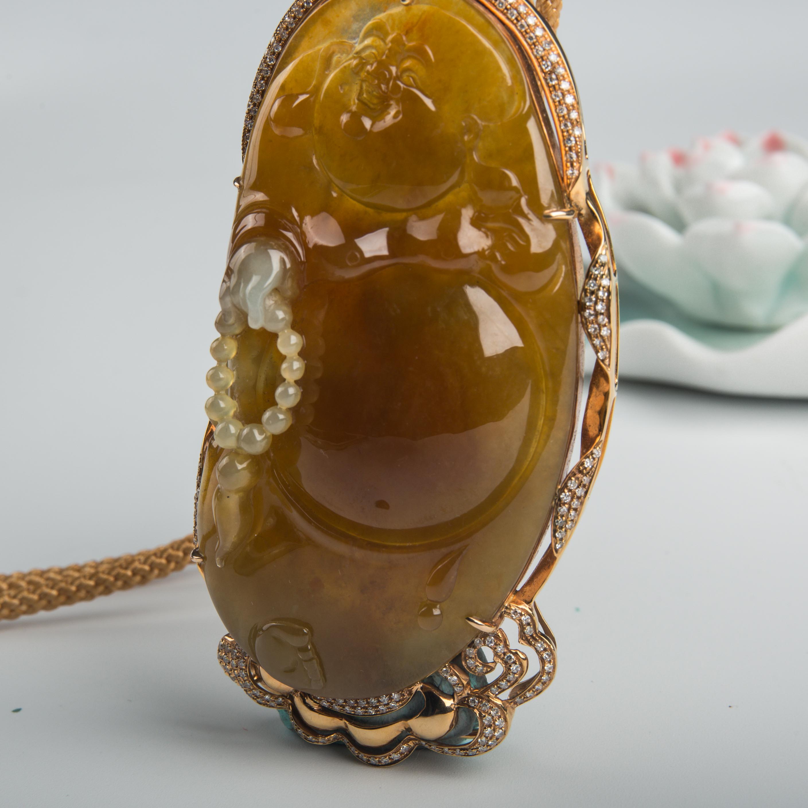 18K糯冰种黄翡吊坠-红掌柜