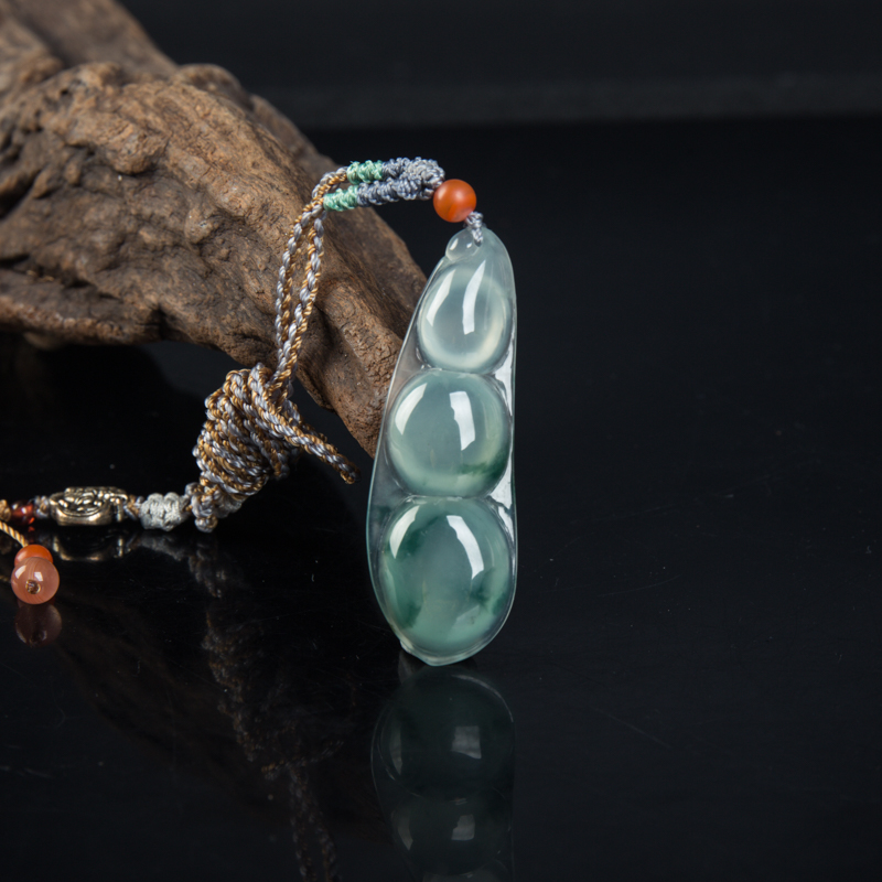 糯冰种飘花翡翠连中三元吊坠-红掌柜