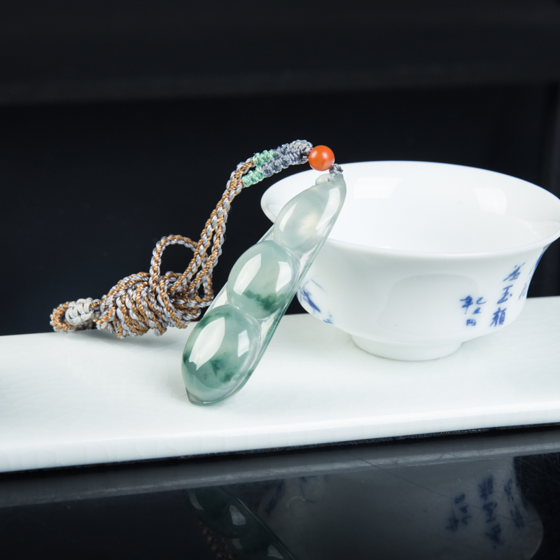 糯冰种翡翠连中三元吊坠-红掌柜