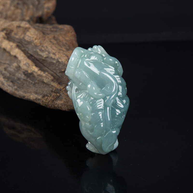 糯种灰绿翡翠貔貅吊坠-红掌柜