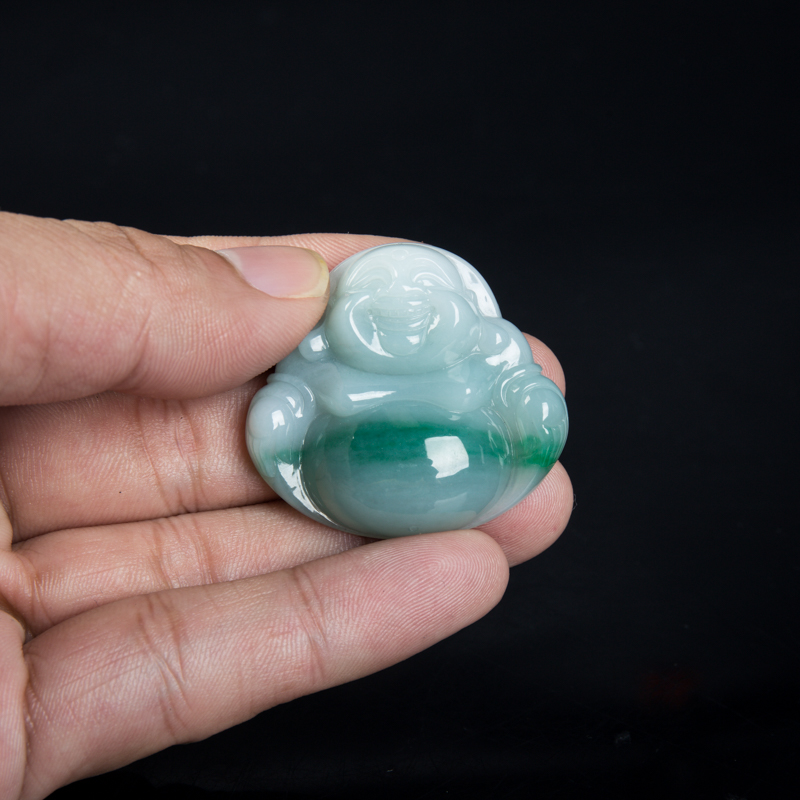 糯种飘翠翡翠弥勒佛-红掌柜