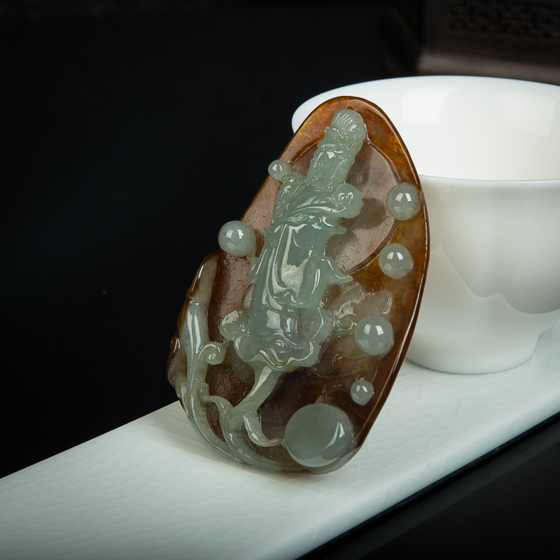 糯种翡翠观音吊坠-红掌柜