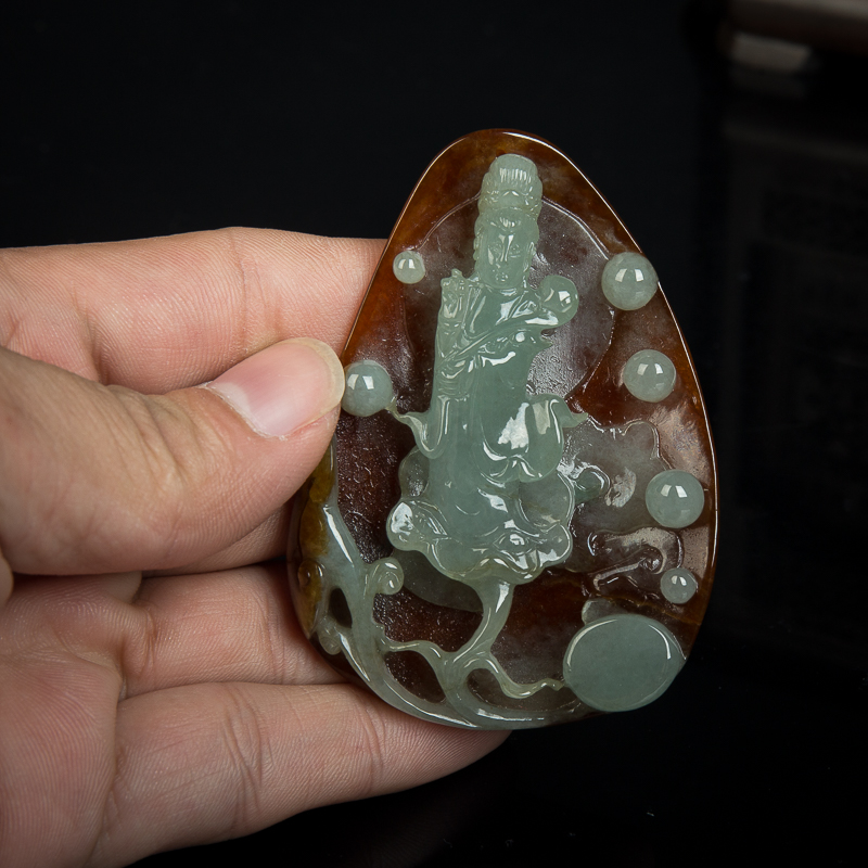 天然翡翠观音吊坠-红掌柜