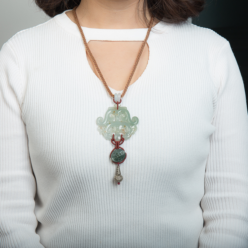 缅甸翡翠龙凤呈祥吊坠-红掌柜