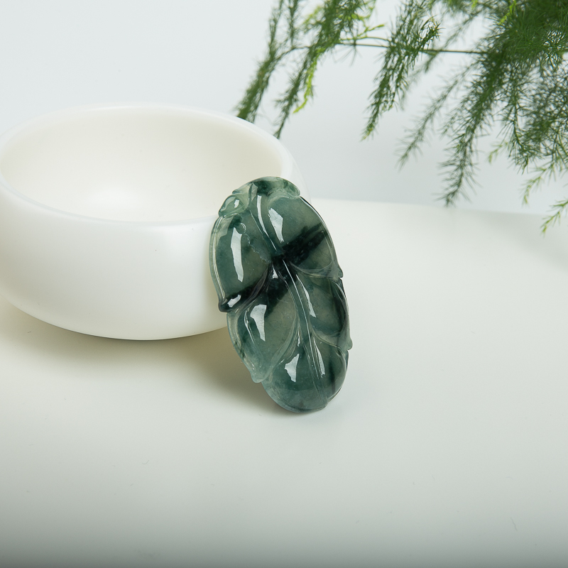 天然糯种飘花翡翠金枝玉叶吊坠-红掌柜